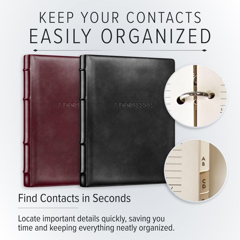 Gallery Leather Large Address Book with Alphabetical Tabs up to 480 Records, Leather Notebook Hardcover, Telephone and Address Books - 9x7", Desk Address, Camden Red - Image 3